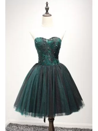 Dark Green Ball-gown Sweetheart Short Tulle Homecoming Dress With Beading