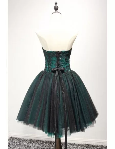 Dark Green Ball-gown Sweetheart Short Tulle Homecoming Dress With Beading