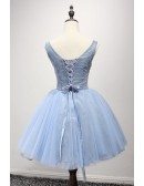 Retro Ball-gown V-neck Short Tulle Homecoming Dress With Appliques Lace