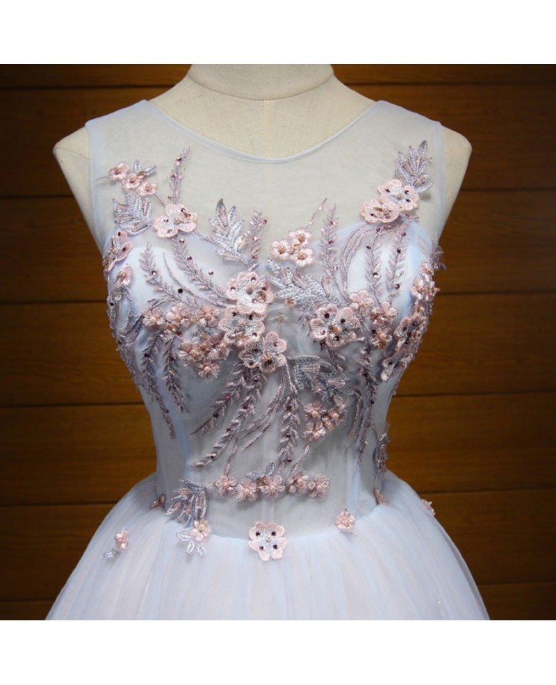 A-Line Scoop Neck Tulle Homecoming Dresses With Appliques Lace