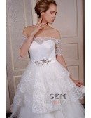 Ball-Gown Off-the-Shoulder Court Train Tulle Wedding Dress With Beading Appliquer Lace Ruffles