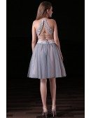 A-line Two Pieces Knee-length Tulle Homecoming Dress With Open Back