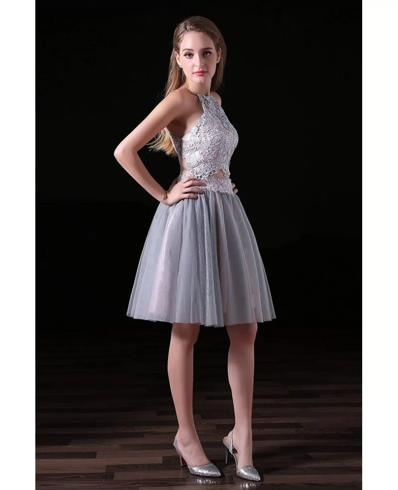 A-line Two Pieces Knee-length Tulle Homecoming Dress With Open Back # ...