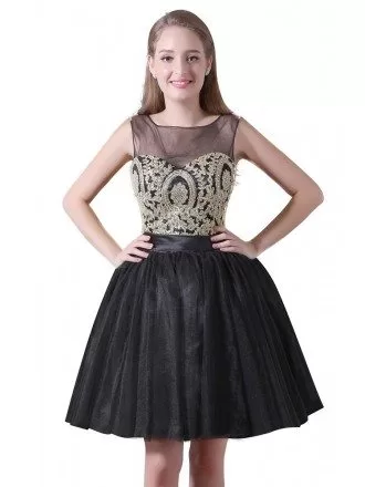 Ball-gown Scoop Neck Knee-length Tulle Homecoming Dress With Lace