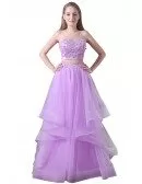 Ball-gown Two Pieces Floor-length Tulle Prom Dress With Beading