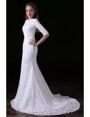 Mermaid Scoop Neck Sweep Train Lace Wedding Dress With Sleeves
