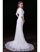 Mermaid Scoop Neck Sweep Train Lace Wedding Dress With Sleeves