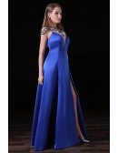 Ball-gown High Neck Floor-length Satin Prom Dress With Beading