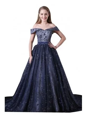 Ball-gown Off-the-shoulder Court Train Tulle Prom Dress