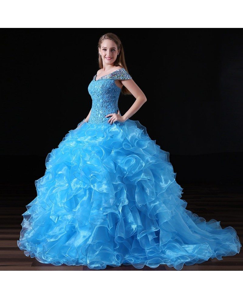 Ball-gown Off-the-shoulder Court Train Tulle Prom Dress With Cascading ...