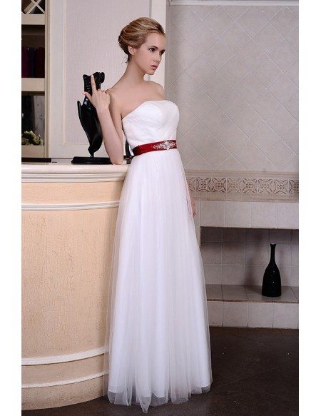 A-Line Strapless Floor-Length Organza Wedding Dress With Beading Bow