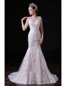 Mermaid Scoop Neck Sweep Train Tulle Wedding Dress With Lace