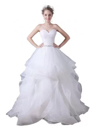 Ball-gown Sweetheart Floor-length Tulle Wedding Dress With Beading