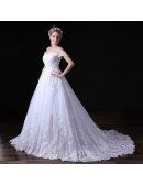Ball-gown Off-the-shoulder Court Train Tulle Wedding Dress With Lace
