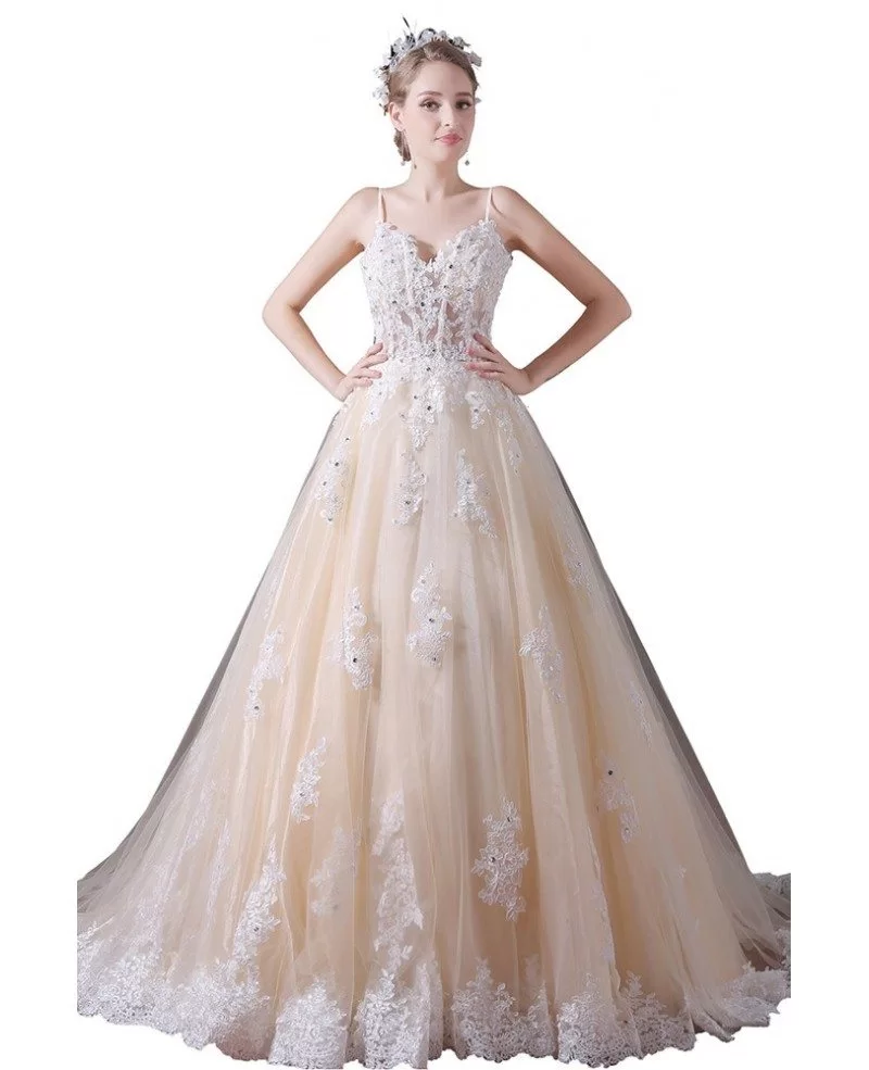 Ball-gown V-neck Court Train Tulle Wedding Dress With Beading #A032 ...
