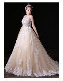 Ball-gown V-neck Court Train Tulle Wedding Dress With Beading