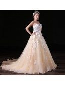 Ball-gown Sweetheart Court Train Tulle Wedding Dress With Appliques Lace