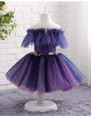 Purple Beaded Tulle Off The Shoulder Flower Girl Dress