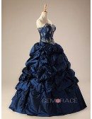 Royal Blue Ballgown Embroidered Formal Dress with Train
