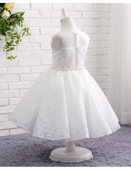 Full Lace Beaded Pearls Princess Flower Girl's Wedding Dress