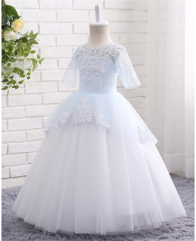 High Quality Lace Blue And White Ball Gown Tulle Flower Girl Dress ...