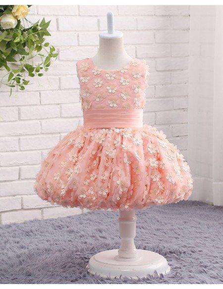 Cute Little Flowers Candy Pink Short Flower Girl Party Dress