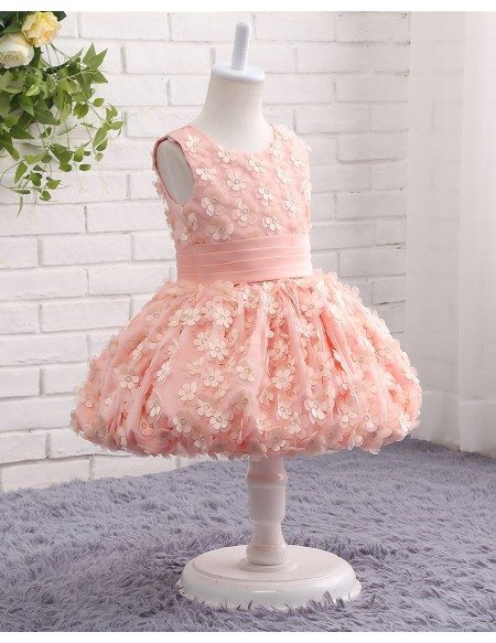 Cute Little Flowers Candy Pink Short Flower Girl Party Dress