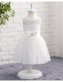 White Lace Toddler Flower Girl Wedding Dress With Sash