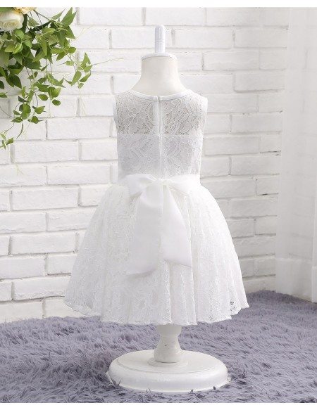 White Lace Toddler Flower Girl Wedding Dress With Sash