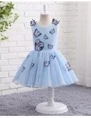 Unique Blue Tulle Butterfly Formal Girls Party Dress
