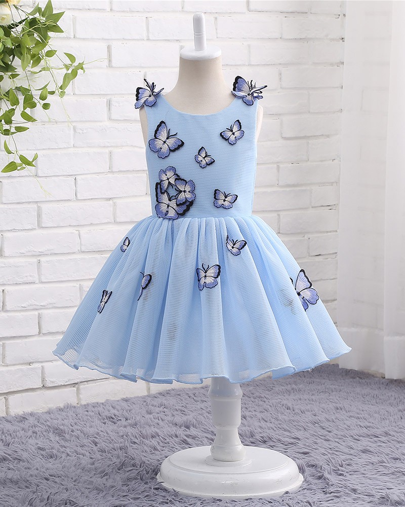 Blue Tulle Long Party Dress With Butterfly, Gorgeous Sweet 16 Dress main image 1
