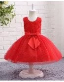 Red Sparkle Tulle Toddler Girls Formal Flower Girl Dress With Big Bow
