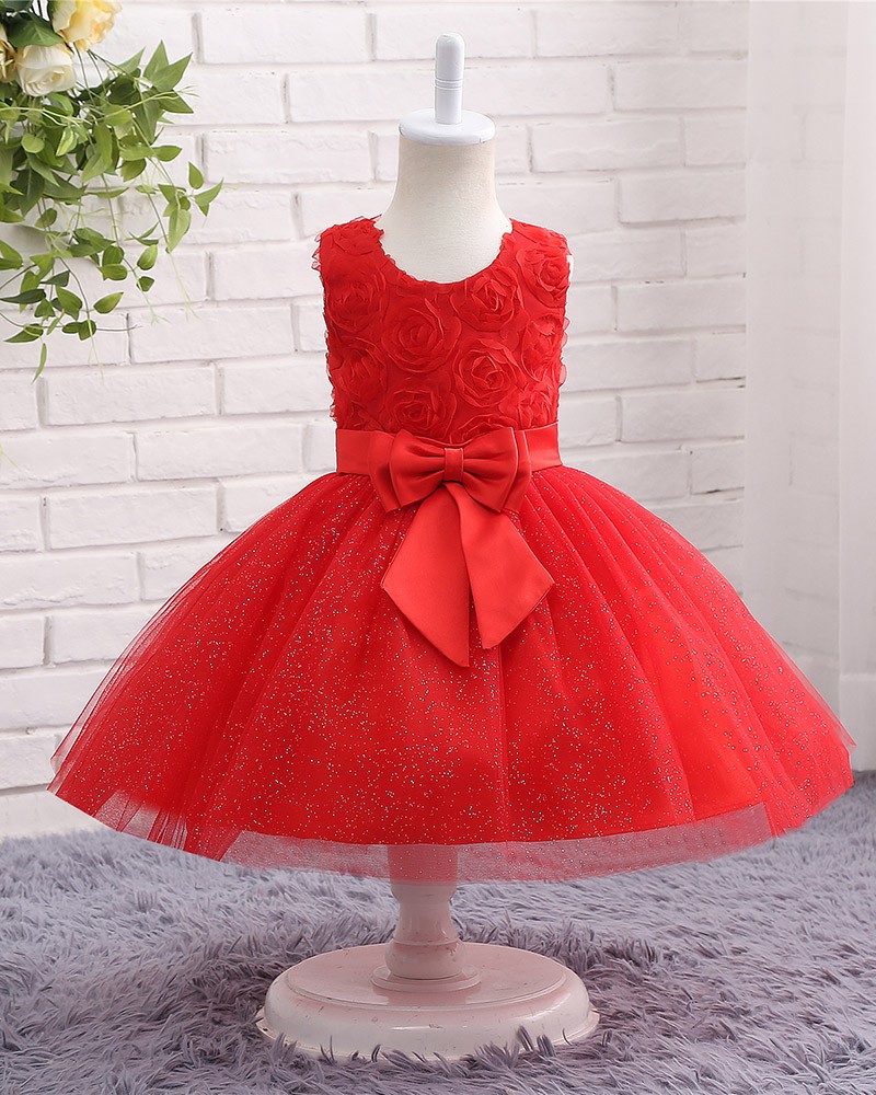 Red Sparkle Tulle Toddler Girls Formal Flower Girl Dress With Big Bow # ...