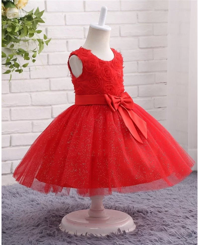 Red Sparkle Tulle Toddler Girls Formal Flower Girl Dress With Big Bow # ...