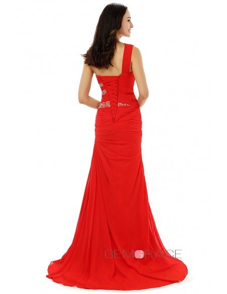 A-line One-shoulder Sweep-length Prom Dress