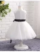 Black And White Lace Tulle Flower Girl Wedding Dress With Sash