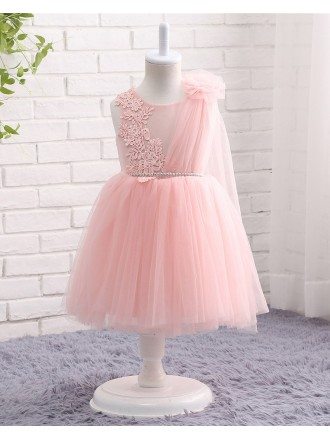 Best Pink Tulle Lace Formal Toddler Flower Girls Wedding Dress