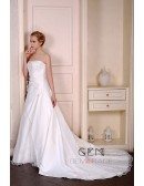 Ball-Gown Strapless Chaple Train Satin Wedding Dress With Beading Appliquer Lace