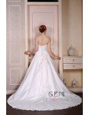 Ball-Gown Strapless Chaple Train Satin Wedding Dress With Beading Appliquer Lace