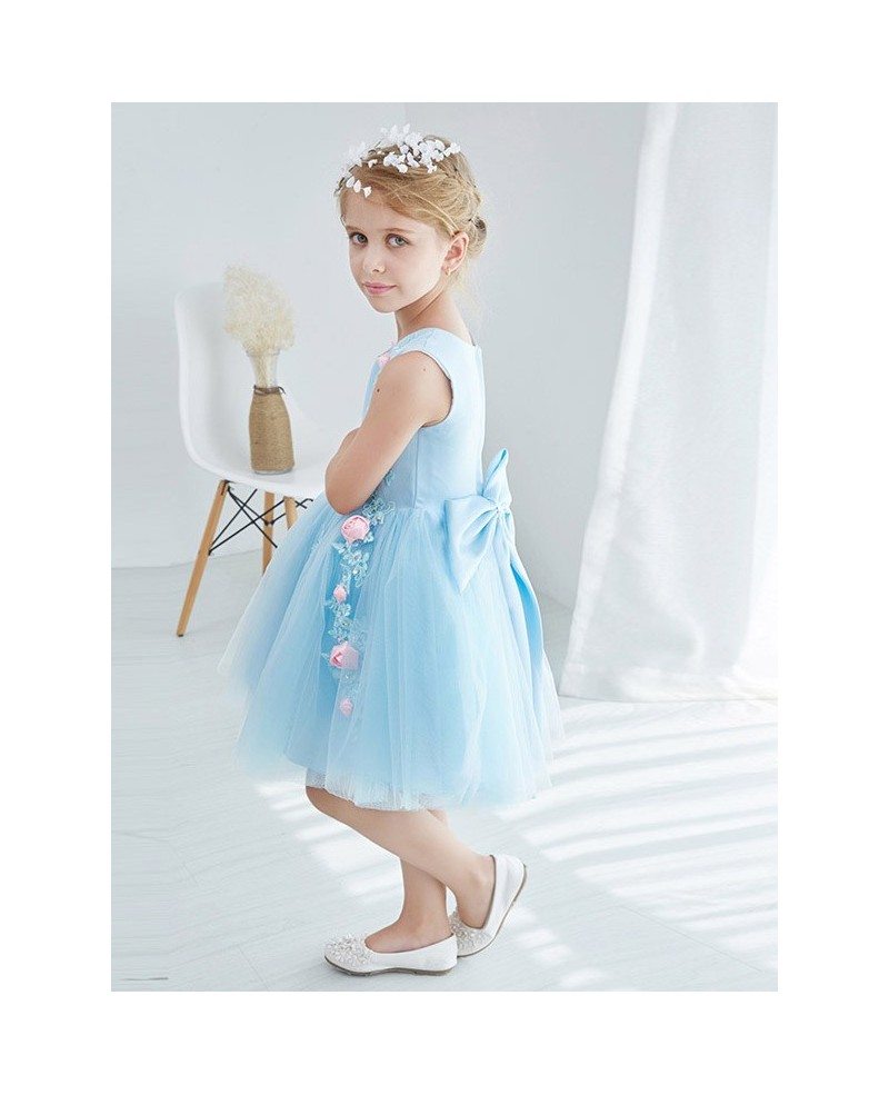 Little Girl's Blue Lace Flowers Pageant Dress in Knee Length #EFA04 ...