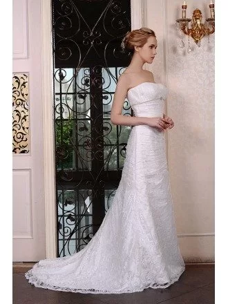 Mermaid Strapless Court Train Lace Wedding Dress With Beading