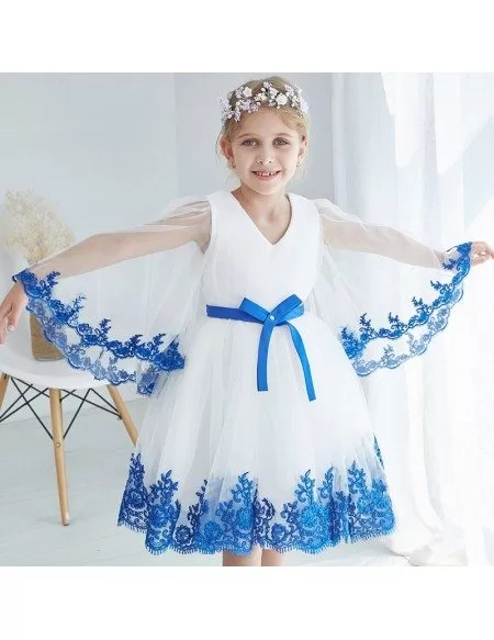 Sweetheart White with Blue Lace Short Pageant Dress