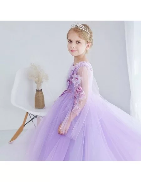 Ball Gown Tulle Lavender Applique Pageant Dress for Little Girls