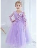 Ball Gown Tulle Lavender Applique Pageant Dress for Little Girls