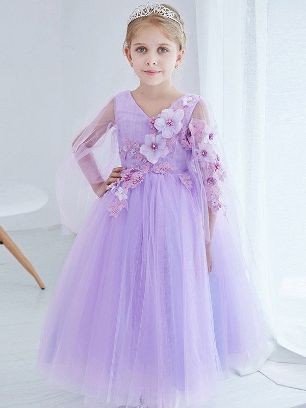 Ball Gown Tulle Lavender Applique Pageant Dress for Little Girls #EFA08 ...