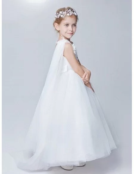 One Shoulder White Tulle Ball Gown Flower Girl Dress