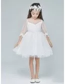 Tulle Lace White Short Sheer Top Flower Girls Dress