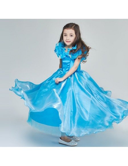 Aqua Blue Taffeta Long Ballroom Girl's Pageant Dress