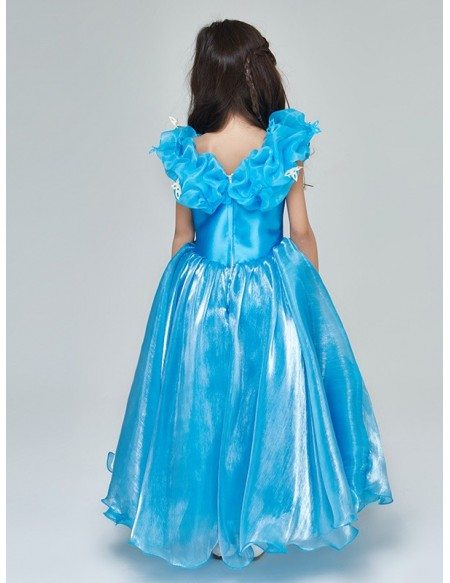 Aqua Blue Taffeta Long Ballroom Girl's Pageant Dress