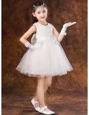 Short White Lace Tulle Tutu Flower Girl Dress with Bow Back